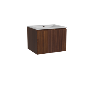 Storke Ribs hängendes Möbelstück Set: 65 x 52 cm, Nussbaum, mit Diva Einzelwaschtisch, Marmorkomposit, Weiß glänzend, Vertikale symmetrische gerade Rippe