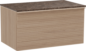 Balmani Forma hängendes Möbelstück Set: 90 x 55 cm, Naturbelassene Eiche, mit Stretto Einzel Waschtischplatte, Marmor, Dark Emperador, Horizontale symmetrische gerade Rippe