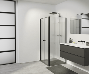 Luca Varess Kuresa douchehoek met pendeldeur 90 x 90 cm helder glas en mat zwart profiel