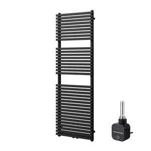 Vipera Vesuvio enkele handdoekradiator 50 x 150 cm elektrische verwarming mat zwart zij- en middenaansluiting 800W, weerstand inbegrepen