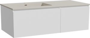 Storke Edge zwevend badkamermeubel 110 x 52 cm mat wit met Diva asymmetrisch linkse wastafel in top solid zijdegrijs