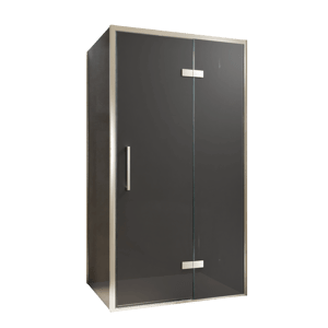 Balmani Senses Design Eckdusche: Drehtür (Rechts) mit fixierte Seitenwand, 100 x 100 cm, Rauchglas, Profil Brushed CoolMetal