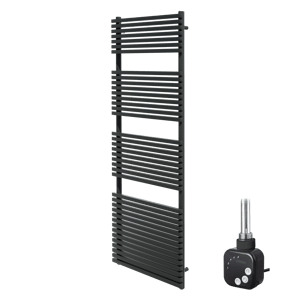 Vipera Vesuvio enkele handdoekradiator 60 x 180 cm elektrische verwarming mat zwart zij- en middenaansluiting 1173W, weerstand inbegrepen