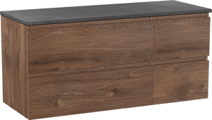 Linie Lado hängendes Möbelstück Set: 120 x 46 cm, Braune Eiche, mit Lado Einzel- oder Doppel Waschtischplatte, Melamin Schiefergrau