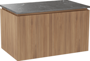 Balmani Eclips meuble salle de bains suspendu 90 x 55 cm Teck avec Stretto tablette simple en Pietra Grey marbre