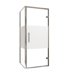 Balmani Senses Design douchecabine met rechtse draaideur en vaste zijwand, 90 x 100 cm, Helder glas met matte strook, Chroom profielen