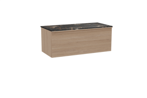 Balmani Forma hängendes Möbelstück Set: 120 x 55 cm, Naturbelassene Eiche, mit Stretto Einzel Waschtischplatte, Marmor, Portoro Gold, Horizontale symmetrische gerade Rippe