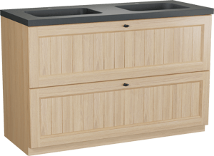 Balmani Lemon meuble salle de bains à poser 135 x 55 cm, placage chêne naturel avec Napoli double vasque en granit noir