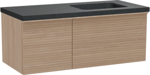 Balmani Forma meuble salle de bains suspendu 120 x 55 cm chêne naturel avec Napoli vasque asymétrique droite en granit noir, Nervure droite symétrique horizontale