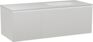 Balmani Fila by Mitra meuble salle de bains suspendu 135 x 55 cm blanc mat avec Tablo Oval plan vasque asymétrique à droite en solid surface blanc mat, Nervure droite symétrique verticale