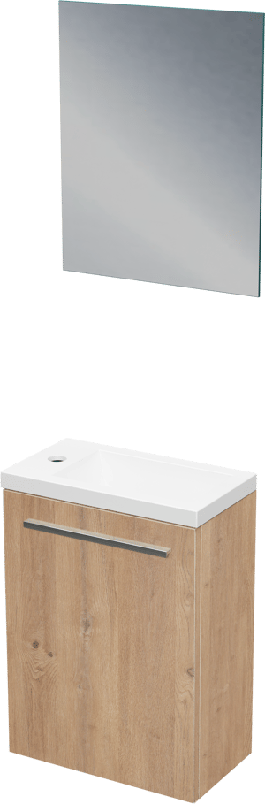 SanyOne Roxy hängendes Badmöbel Set (Gäste WC): 40 x 22 cm, Eiche Natur, Roxy Waschtisch, Marmorkomposit, glänzend