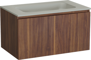 Balmani Sfera by Lucida meuble salle de bains suspendu 90 x 55 cm noyer américain avec Tablo Strada plan simple en marbre composite soie grise