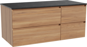 Balmani Mitra zwevend badkamermeubel 120 x 55 cm teak met Stretto enkel tablet in graniet zwart