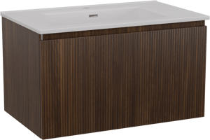 Storke Ribs hängendes Möbelstück Set: 85 x 52 cm, Nussbaum, mit Kera Einzelwaschtisch, Keramik Weiß glänzend