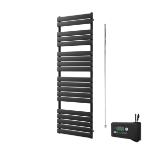 Vipera Vulcan Einzel Handtuchheizkörper 60 x 180 cm Elektrische Heizung schwarz matt Seiten- und Mittelanschluss 1.000W, inkl. Widerstand