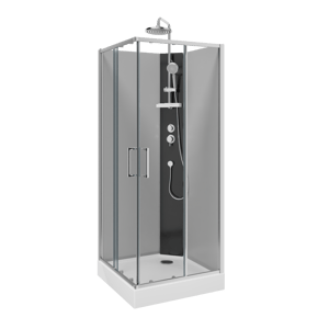 Linie Salta cabine de douche avec portes coulissantes 80 x 80 cm verre transparent profil chrome avec robinet