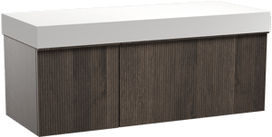 Balmani Forma meuble salle de bains suspendu 135 x 55 cm chêne fumé avec Dominus tablette simple ou double en solid surface blanc mat, Nervure droite symétrique verticale