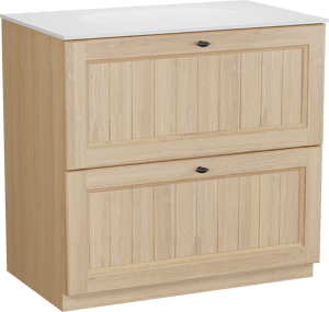 Balmani Lemon meuble salle de bains à poser 90 x 55 cm, plaqué chêne naturel avec Tablo Oval plan simple en blanc mat