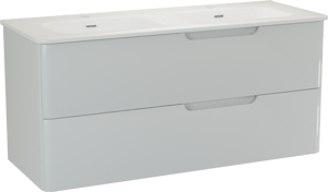 Linie Curvo hängendes Möbelstück Set: 120 x 46 cm, Weiβ glänzend, mit Baro Curvo Doppelwaschtisch Keramik Weiβ glänzend