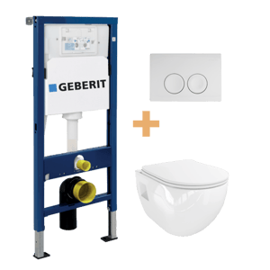 Linie Waldo wc suspendu blanc brillant sans rebord avec Geberit Duofix UP100 Delta bâti-support et plaque de commande