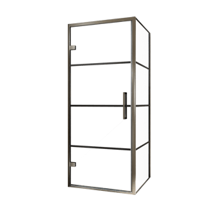 Balmani Senses Design douche d'angle avec porte pivotante à gauche et paroi latérale fixe, 90 x 80 cm, Lined, Profil Brushed GunMetal