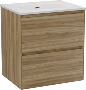 Balmani Mitra Compact hängendes Möbelstück Set: 60 x 46 cm, Wildeiche, mit Nostra Einzelwaschtisch Keramik Weiβ matt