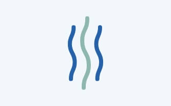 Wärmesymbol mit drei wellenförmigen Linien, stellvertretend für effiziente und gleichmäßige Wärmeabgabe.