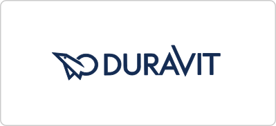 Logo von Duravit mit einem stilisierten Vogel und dem Markennamen in blauen Buchstaben auf weißem Hintergrund.