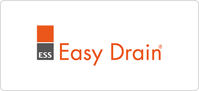 Logo de Easy Drain avec une icône orange et grise à gauche et le nom de la marque en lettres orange sur fond blanc.