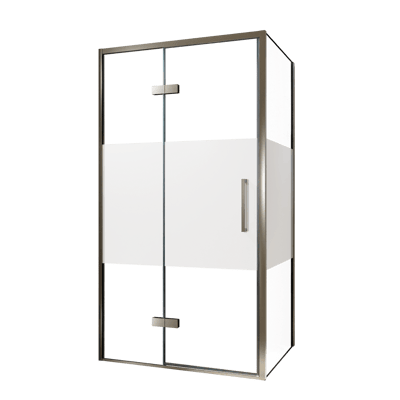 Balmani Senses Design Eckdusche: Drehtür (Links) mit fixierte Seitenwand, 100 x 100 cm, Klarglas mit mattiertem Streifen, Profil Brushed GunMetal