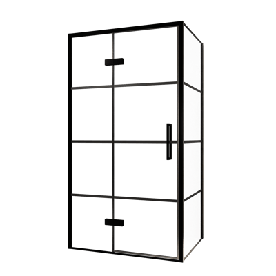 Balmani Senses Design douche d'angle avec porte pivotante à gauche et paroi latérale fixe, 100 x 80 cm, Lined, Profil noir