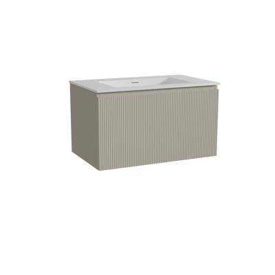 Storke Ribs hängendes Möbelstück Set: 85 x 52 cm, Seidengrau, mit Mata Einzelwaschtisch, Solid Surface, Weiß matt, Vertikale symmetrische gerade Rippe