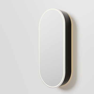 Balmani Mara Spiegelschrank 45 x 100 cm Schwarz Matt, mit Spiegelbeleuchtung und Anti-Beschlag Spiegelheizung