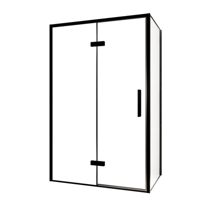 Balmani Senses Design douche en coin avec porte pivotante à gauche et paroi latérale fixe, 120 x 90 cm, Verre transparent, Profil noir
