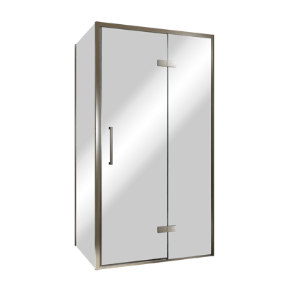 Balmani Senses Design Eckdusche: Drehtür (Rechts) mit fixierte Seitenwand, 100 x 80 cm, Reflex-Spiegelglas, Profil Brushed GunMetal