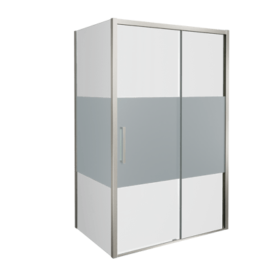 Balmani Senses Design douche en coin avec porte coulissante à droite et paroi latérale fixe, 160 x 80 cm, Verre transparent avec bande matte, Profil Brushed CoolMetal