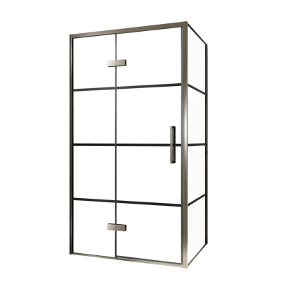 Balmani Senses Design Eckdusche: Drehtür (Links) mit fixierte Seitenwand, 100 x 80 cm, Lined, Profil Brushed GunMetal