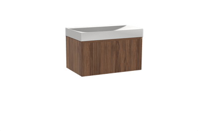 Balmani Fila hängendes Möbelstück Set: 90 x 55 cm, Nussbaum, mit Wave Einzelwaschtisch, Solid Surface, Weiß matt, Vertikale symmetrische gerade Rippe