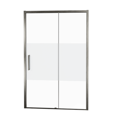 Balmani Senses Design douche schuifdeur rechts 160 cm x 210 cm Helder glas met matte strook glas, Brushed GunMetal profielen