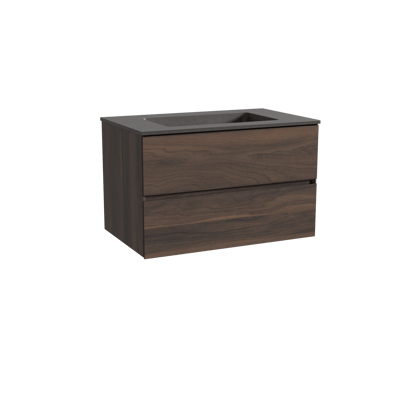 Storke Edge meuble salle de bains suspendu 85 x 52 cm noyer avec Scuro plan simple en quartz noir mat