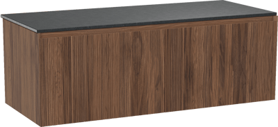 Balmani Fila meuble salle de bains suspendu 135 x 55 cm noyer avec Stretto tablette simple ou double en granit noir, Nervure droite symétrique verticale