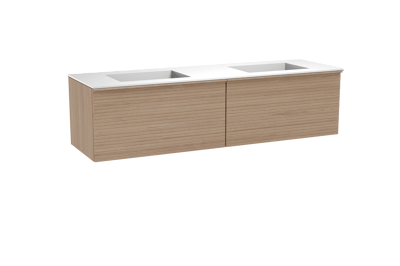 Balmani Forma meuble salle de bains suspendu 180 x 55 cm chêne naturel avec Tablo Stretto double vasque en solid surface blanc mat, Nervure droite symétrique horizontale