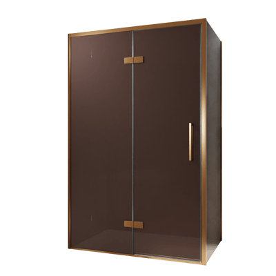 Balmani Senses Design Eckdusche: Drehtür (Links) mit fixierte Seitenwand, 120 x 100 cm, Bronze, Profil Brushed Rosegold