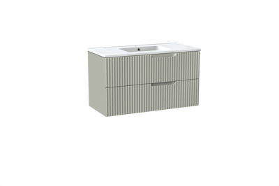 Linie Ribbo meuble salle de bains suspendu 100 x 46 cm greige avec Vano plan simple en marbre composite blanc brillant, Nervure circulaire symétrique verticale