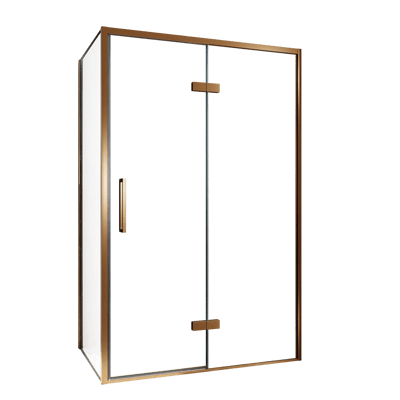 Balmani Senses Design douchehoek met rechtse draaideur en vaste zijwand, 120 x 90 cm, Helder glas, Brushed Rosegold profielen