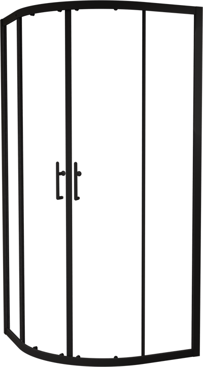 Linie Cadiz douchecabine met hoekinstap en dubbel schuifdeur kwartrond 90 x 90 cm helder glas mat zwart profiel