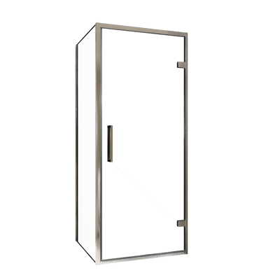 Balmani Senses Design douchehoek met rechtse draaideur en vaste zijwand, 90 x 70 cm, Helder glas, Chroom profielen