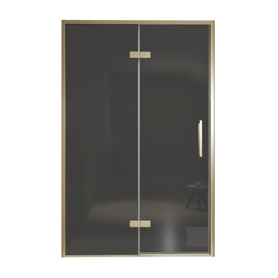 Balmani Senses Design Dusche Drehtür, Links, 140 cm x 210 cm, Rauchglas, Profil Brushed Champagner Gold