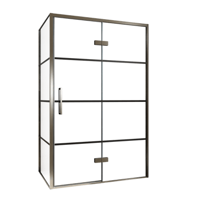 Balmani Senses Design douche d'angle avec porte pivotante à droite et paroi latérale fixe, 120 x 90 cm, Lined, Profil Brushed GunMetal