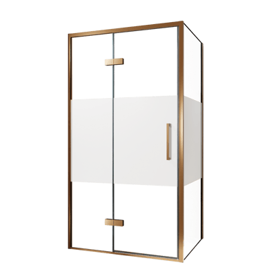 Balmani Senses Design Eckdusche: Drehtür (Links) mit fixierte Seitenwand, 100 x 100 cm, Klarglas mit mattiertem Streifen, Profil Brushed Rosegold